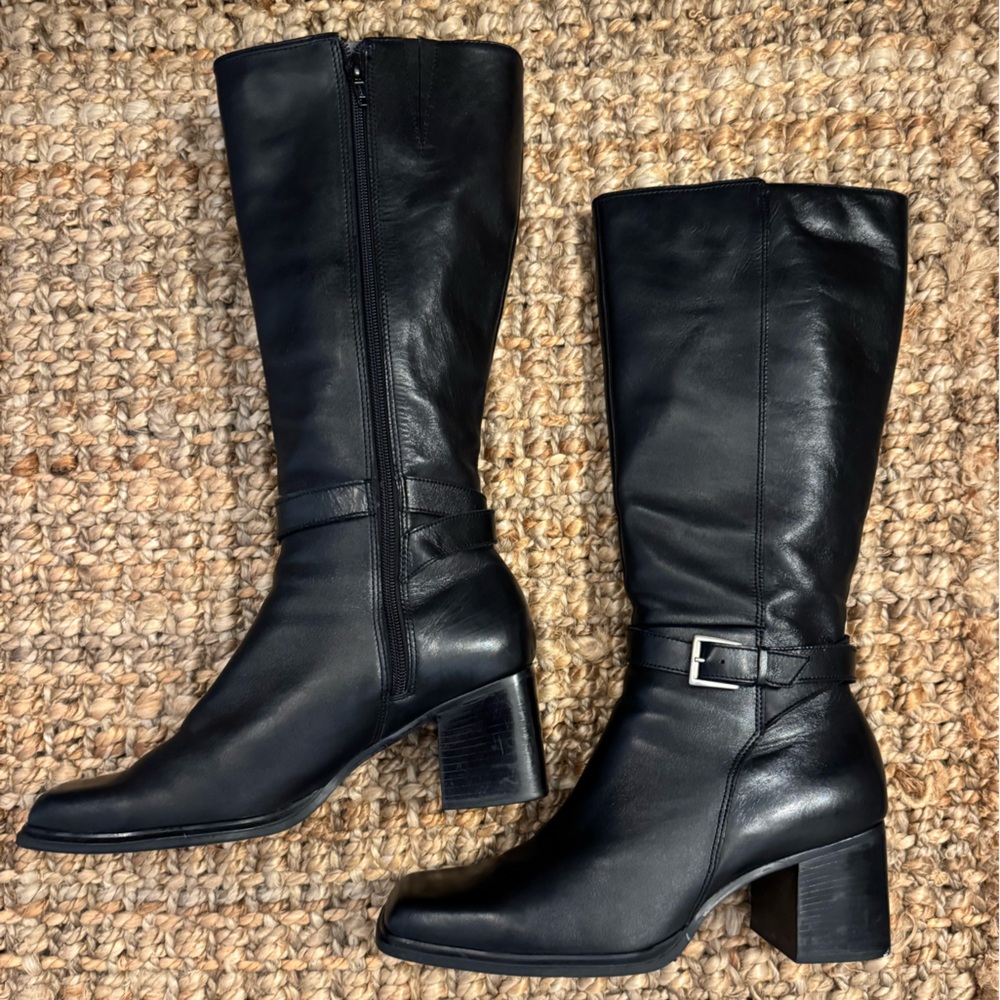 Caressa Black Leather Upper Tall Boots